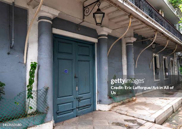 Old colonial house in the french quarter, Pondicherry, Puducherry, India on October 29, 2022 in Puducherry, India.