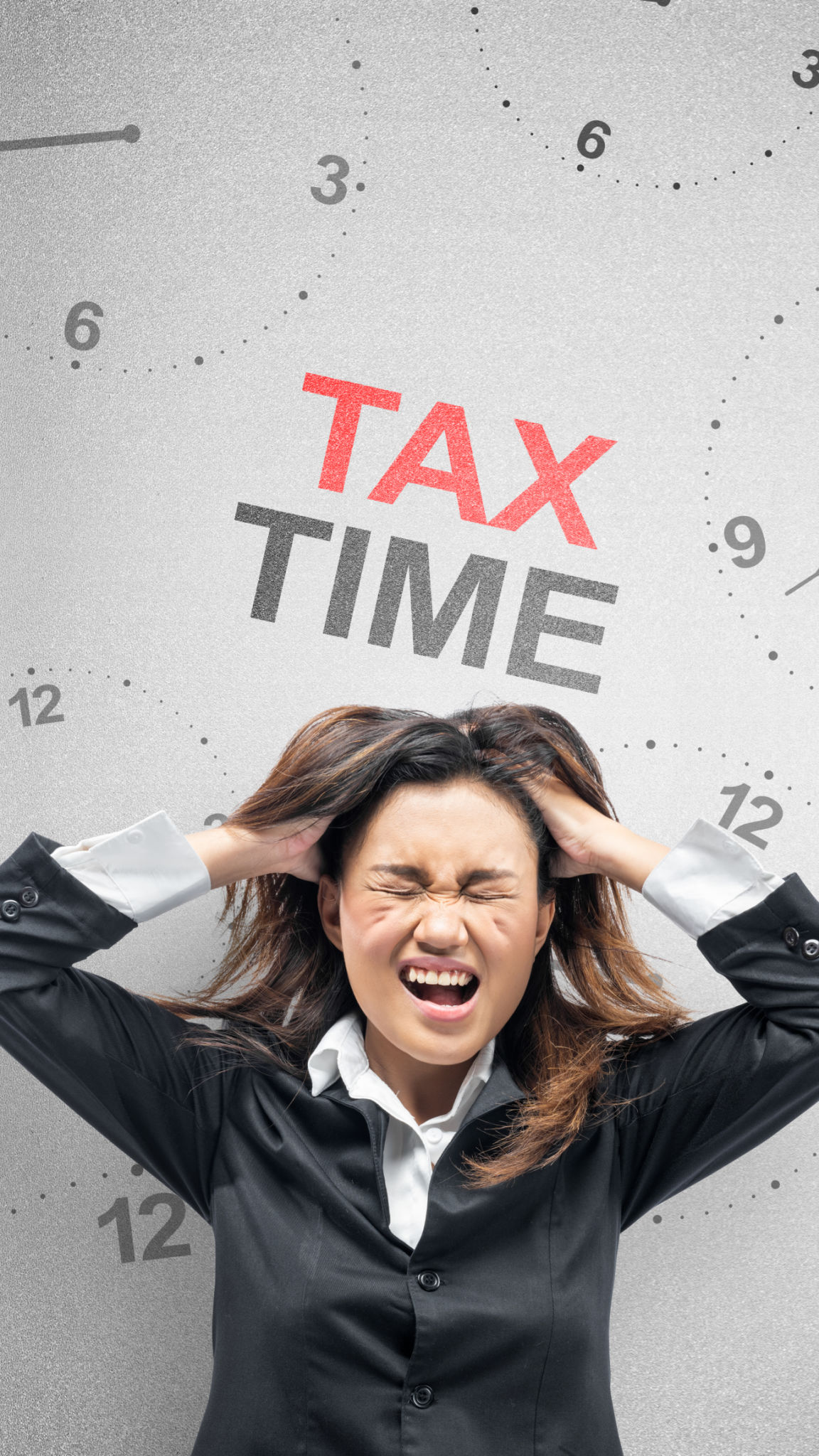 Asian businesswoman frustrated with tax time Asian businesswoman frustrated with tax time