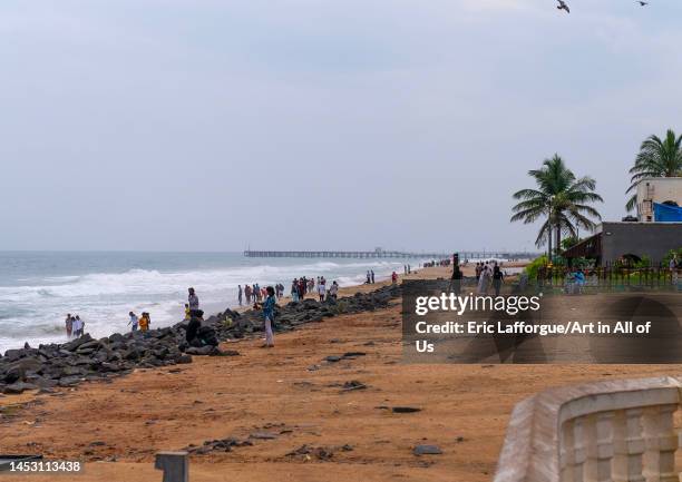 Indian people on the restored beach, Pondicherry, Puducherry, India on October 29, 2022 in Puducherry, India.