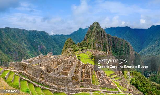 panoramic view of machu picchu, peru - machu pichu stock pictures, royalty-free photos & images