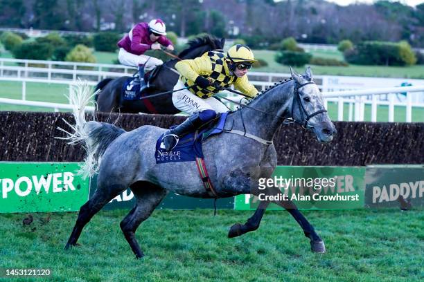 Paul Townend riding Gaillard Du Mesnil clear the last to win The Neville Hotels Novice Chase at Leopardstown Racecourse on December 29, 2022 in...