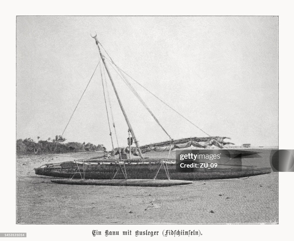 Barco estabilizador en las Islas Fiji, impresión de medios tonos, publicado en 1899