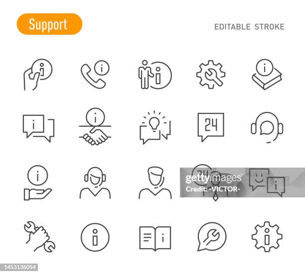 bildbanksillustrationer, clip art samt tecknat material och ikoner med support icons - line series - editable stroke - kundservicerepresentant