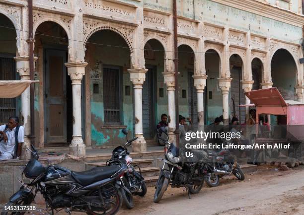 Old historic building with arches in town, Rajasthan, Mandawa, India on November 7, 2022 in Mandawa, India.