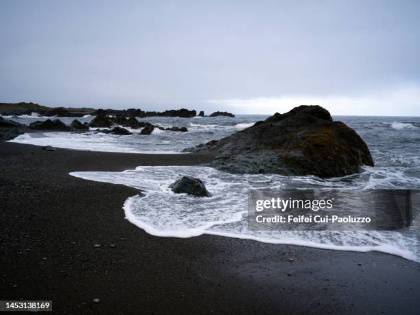 dvotta beach of alftafjordur at austurhorn, southeast iceland - black sand stock pictures, royalty-free photos & images