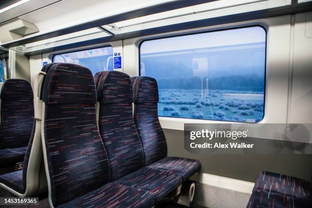 modern passenger train interior, uk - strike protest action stock pictures, royalty-free photos & images