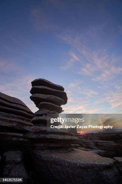 the screw in natural park of torcal of antequera at sunrise - paraje natural torcal de antequera stock pictures, royalty-free photos & images