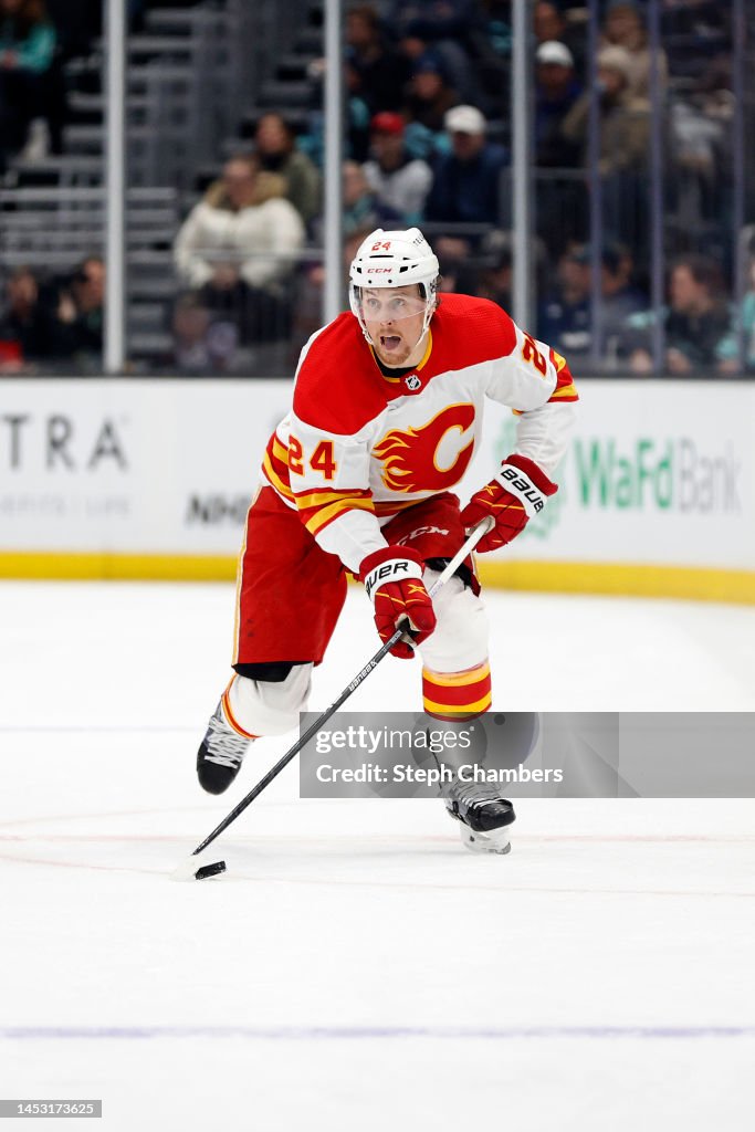 Brett Ritchie Brett Ritchie of the Calgary Flames skates against the Seattle Kraken ...