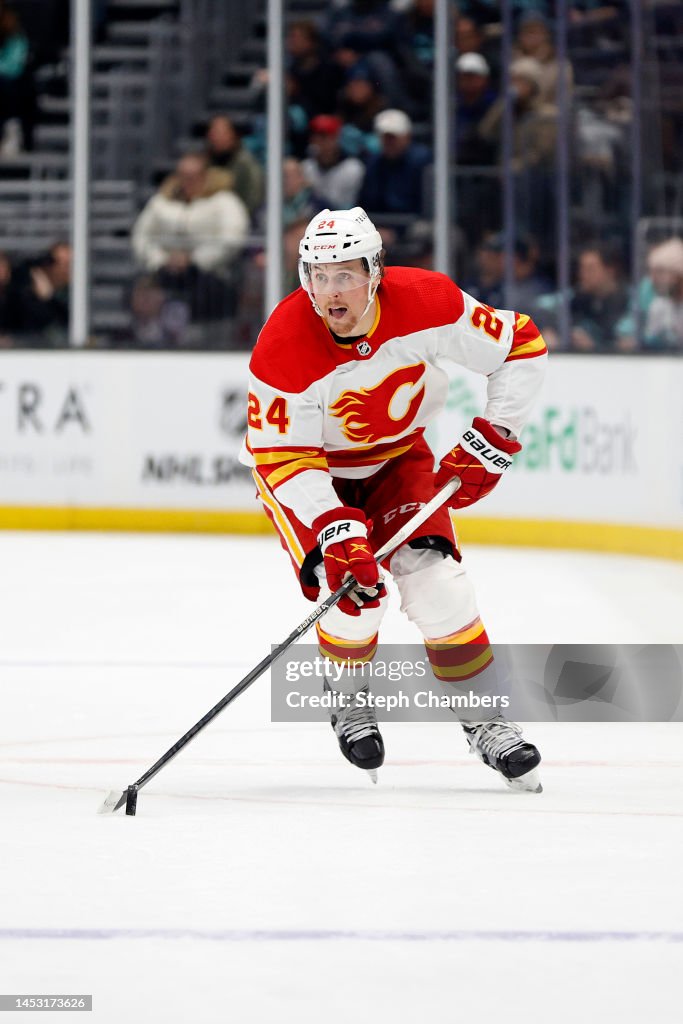 Brett Ritchie Brett Ritchie of the Calgary Flames skates against the Seattle Kraken ...