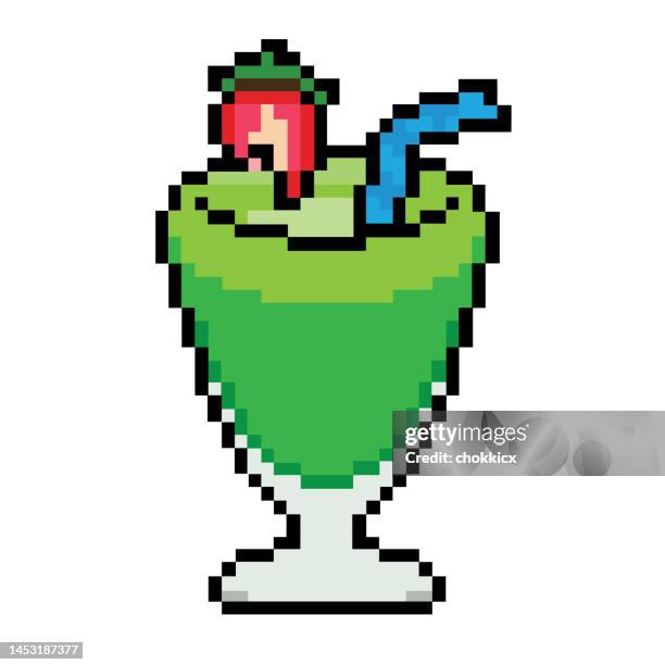 pixel style green smoothie - ingredients isolated stock illustrations