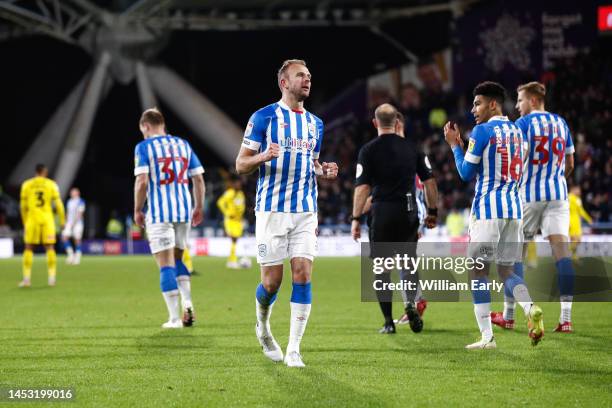 Jordan Rhodes of Huddersfield Town celebrates his goal to make it 2-0 during the Sky Bet Championship between Huddersfield Town and Rotherham United...