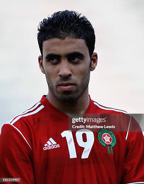 Abderrazak Hamed-Allah of Morocco looks on during the Toulon Tournament Group B match between Belarus and Morocco at Stade de Ray on May 26, 2012 in...