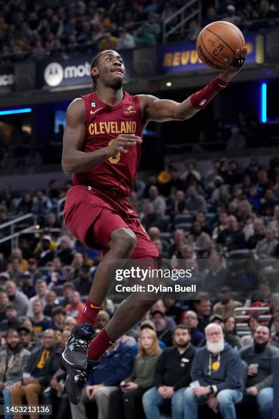 Caris LeVert of the Cleveland Cavaliers goes up for a layup in the first quarter against the Indiana Pacers at Gainbridge Fieldhouse on December 29,...