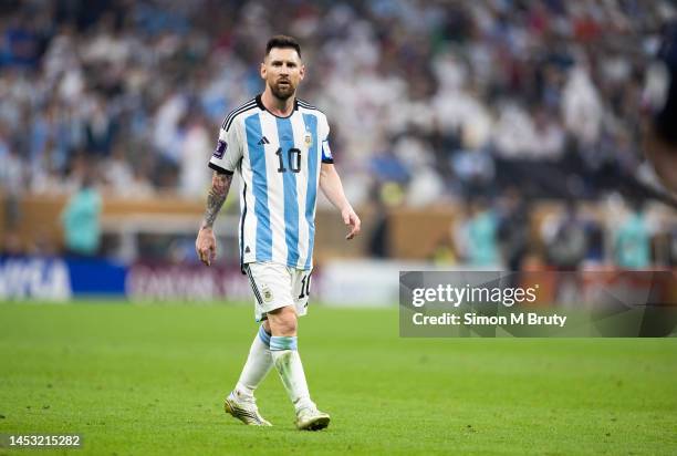 Lionel Messi of Argentina during the FIFA World Cup Qatar 2022 Final match between Argentina and France at Lusail Stadium on December 18, 2022 in...