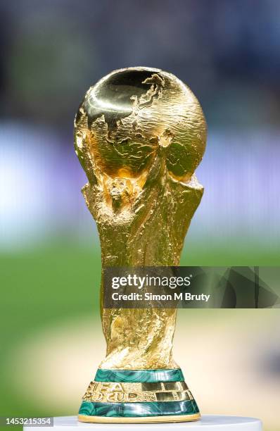 World Cup Trophy before the FIFA World Cup Qatar 2022 Final match between Argentina and France at Lusail Stadium on December 18, 2022 in Lusail City,...