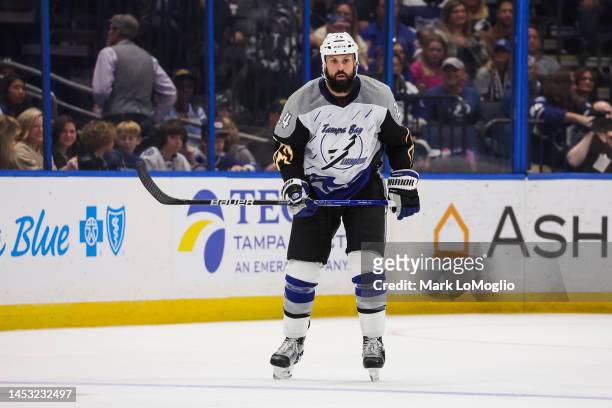 Zach Bogosian of the Tampa Bay Lightning skates against the New York Rangers during the third period at Amalie Arena on December 29, 2022 in Tampa,...