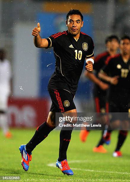 Marco Fabian of Mexico celebrates his goal during the Toulon Tournament Group B match between France and Mexico at the Stade du Ray on May 26, 2012...