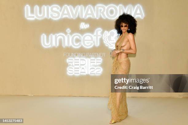 Leila Depina attends the LuisaViaRoma for UNICEF Winter Gala at Emeraude on December 29, 2022 in St Barths.