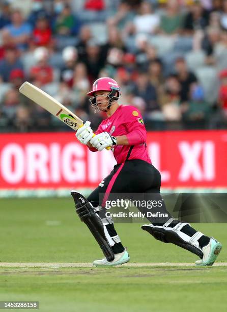 Josh Philippe of the Sixers bats during the Men's Big Bash League match between the Melbourne Renegades and the Sydney Sixers at GMHBA Stadium, on...