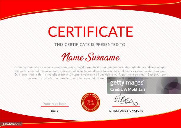 diploma and certificate in red color. - certificate template modern stock illustrations