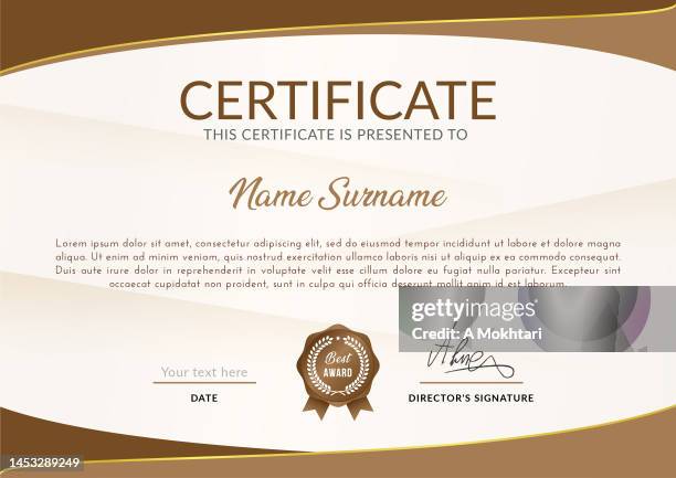 diplom und zertifikat in brauner farbe. - certificate template stock-grafiken, -clipart, -cartoons und -symbole