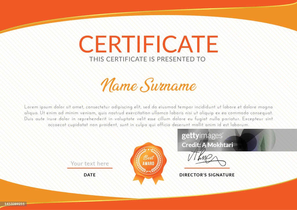 Diploma and certificate in orange color.