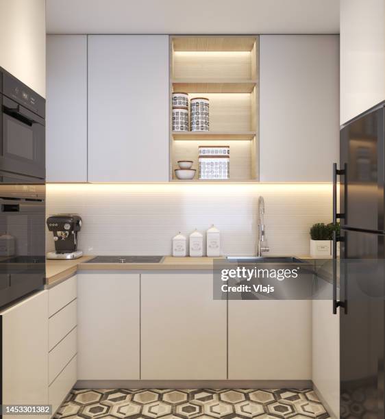 modern kitchen - cabinet stock pictures, royalty-free photos & images