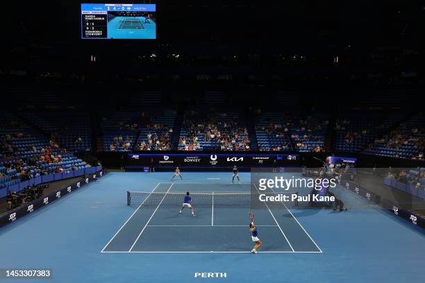 General view of the mixed doubles match between Caroline Garcia and Edouard Roger-Vasselin of France and Nadia Podoroska and Tomas Martin Etcheverry...