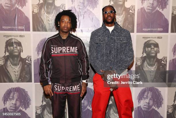 Savage and 2Chainz attend the Amazon Music Live Music Concert Series on December 29, 2022 in Los Angeles, California.