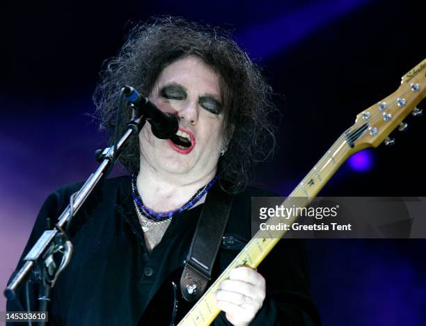 Robert Smith of The Cure performs live on day one of Pinkpop Festival at Megaland on May 26, 2012 in Landgraaf, Netherlands.