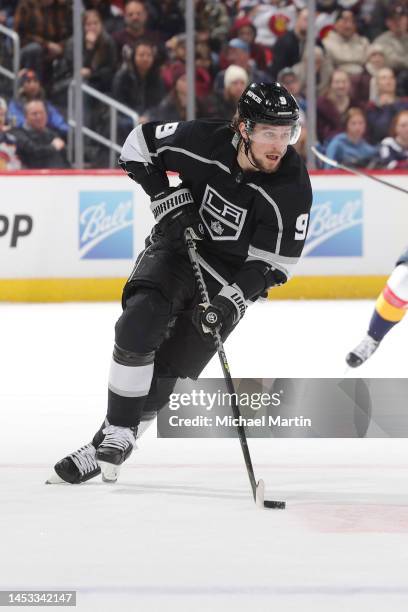 Adrian Kempe of the Los Angeles Kings skates against the Colorado Avalanche at Ball Arena on December 29, 2022 in Denver, Colorado.