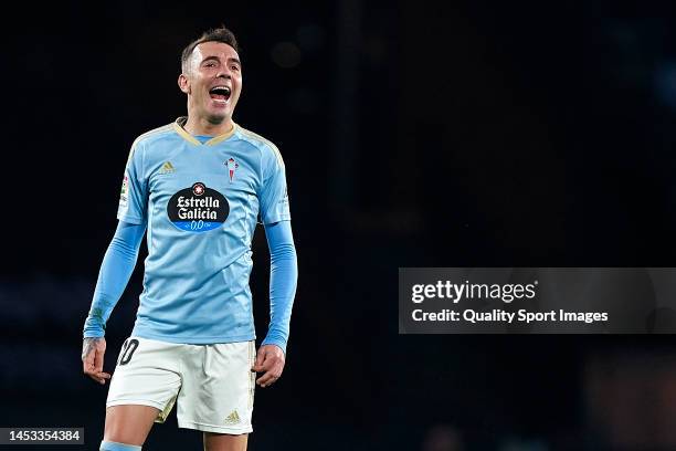 Iago Aspas of RC Celta de Vigo reacts during the LaLiga Santander match between RC Celta and Sevilla FC at Estadio Abanca Balaidos on December 30,...