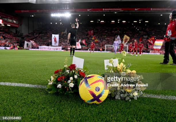 Liverpool Pay Tribute to Explayer David Johnson and the great pele before the Premier League match between Liverpool FC and Leicester City at Anfield...