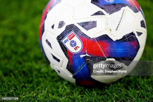 View of the match ball ahead of the Sky Bet Championship match between Norwich City and Reading at Carrow Road on December 30, 2022 in Norwich,...