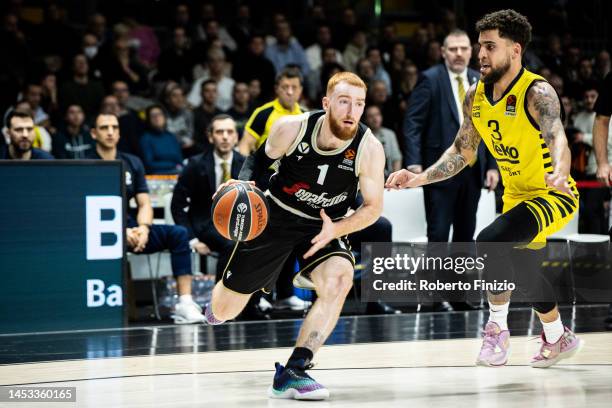 Niccolò Mannion of Virtus Segafredo Bologna and Scottie Wilbekin of Fenerbahce Beko Istanbul in action during the 2022-23 Turkish Airlines EuroLeague...