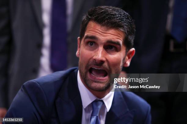Kevin Lisch assistant coach of the Kings speaks during a time out during the round 13 NBL match between Sydney Kings and Tasmania JackJumpers at...