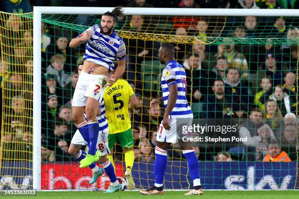 Andy Carroll of Reading celebrates scoring during the Sky Bet Championship match between Norwich City and Reading at Carrow Road on December 30, 2022...
