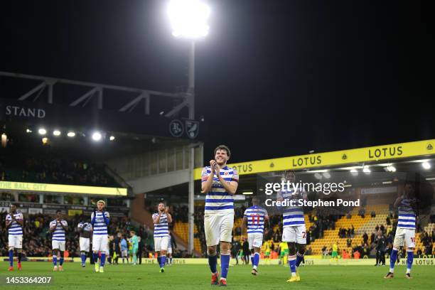 Reading players applaud their travelling supporters following the Sky Bet Championship match between Norwich City and Reading at Carrow Road on...