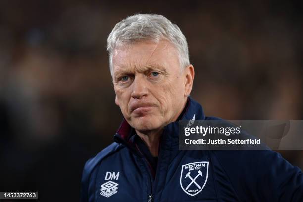 David Moyes, Manager of West Ham United reacts during the Premier League match between West Ham United and Brentford FC at London Stadium on December...