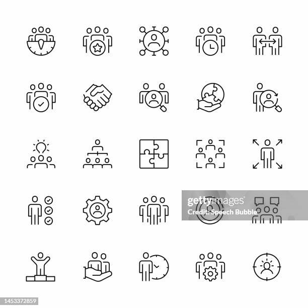 illustrazioni stock, clip art, cartoni animati e icone di tendenza di set di icone della linea teamwork. - team