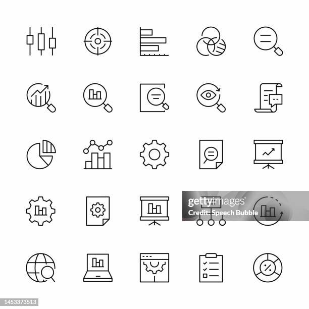liniensymbolsatz für die datenanalyse. - balkendiagramm stock-grafiken, -clipart, -cartoons und -symbole