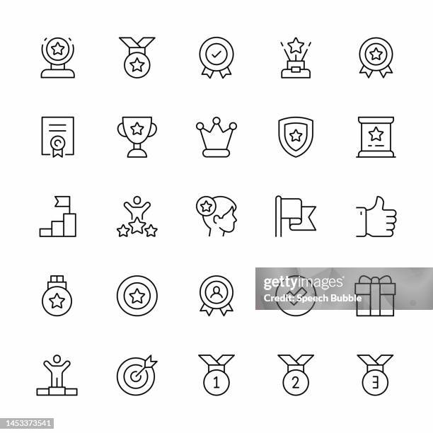 stockillustraties, clipart, cartoons en iconen met awards line icon set. - winner
