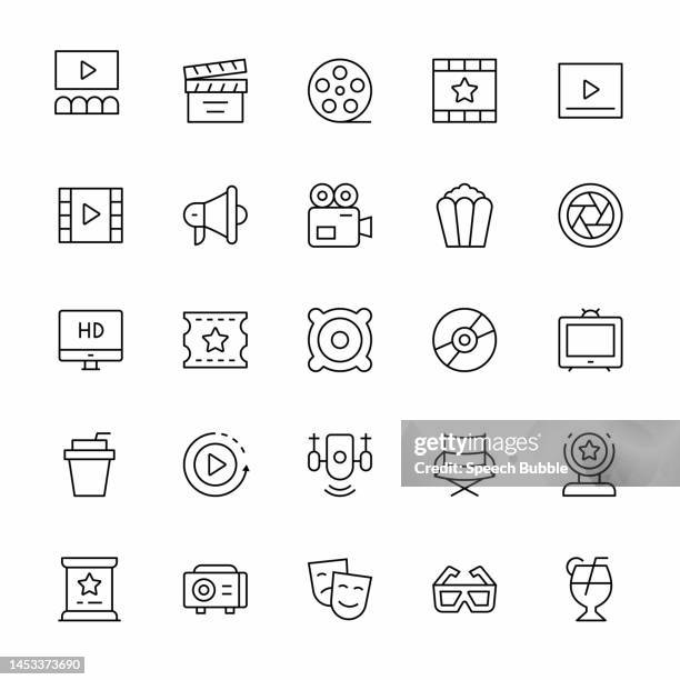 film industry line icon set. - film premiere stock illustrations