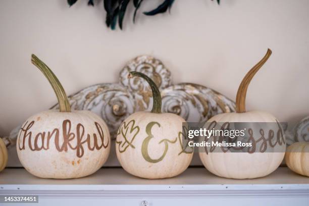 thanksgiving pumpkin decor arrangement. - rustic decor stock pictures, royalty-free photos & images