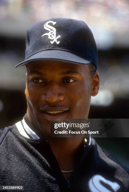 Bo Jackson of the Chicago White Sox looks on prior to the start of a Major League Baseball game circa 1991 at Comiskey Park in Chicago, Illinois....