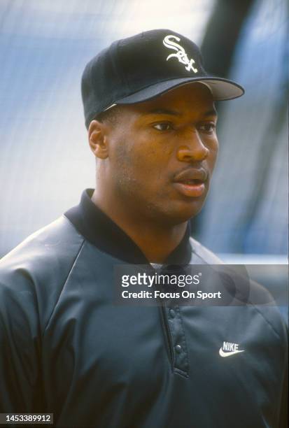 Bo Jackson of the Chicago White Sox looks on during batting practice prior to the start of a Major League Baseball game circa 1991 at Comiskey Park...