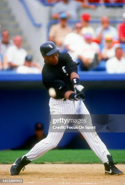 Bo Jackson of the Chicago White Sox bats during a Major League Baseball spring training game circa 1993 at Ed Smith Stadium in Sarasota, Florida....