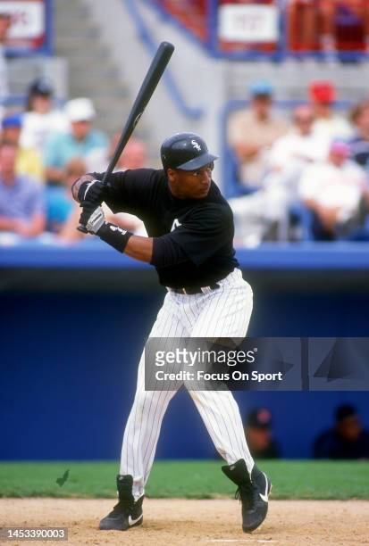 Bo Jackson of the Chicago White Sox bats during a Major League Baseball spring training game circa 1993 at Ed Smith Stadium in Sarasota, Florida....