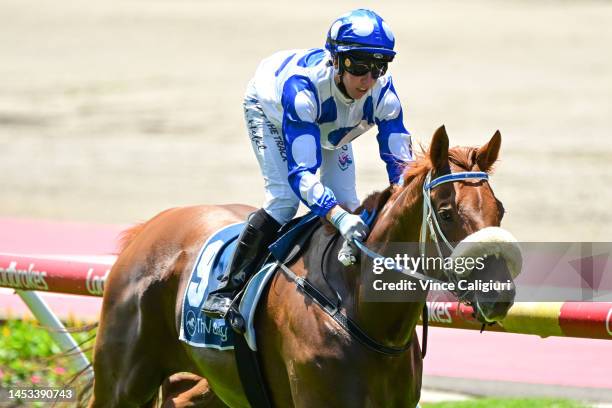 Carleen Hefel riding Dance To Dubai winning Race 2, the Raymond Martin Handicap, during Melbourne Racing at Moonee Valley Racecourse on December 31,...