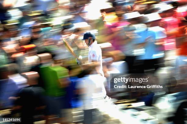 Andrew Strauss of England walks through the members on his way out to bat during the Second Investec Test Match between England and West Indies at...